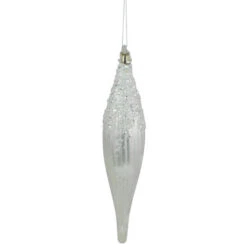 Northlight 9.5" Matte White Sequin And Glitter Finial Glass Christmas Ornament