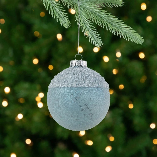 Northlight 4" Silver And Blue Beaded Glass Christmas Ornament 4 Northlight 4" Silver And Blue Beaded Glass Christmas Ornament - Image 2