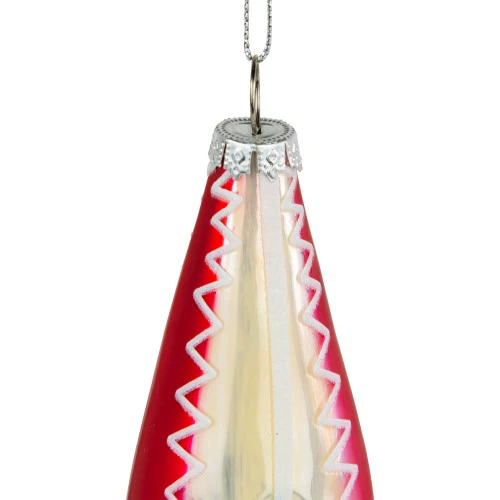 6.75" Red And White Retro Reflector Finial Glass Christmas Ornament 6 6.75" Red And White Retro Reflector Finial Glass Christmas Ornament - Image 4