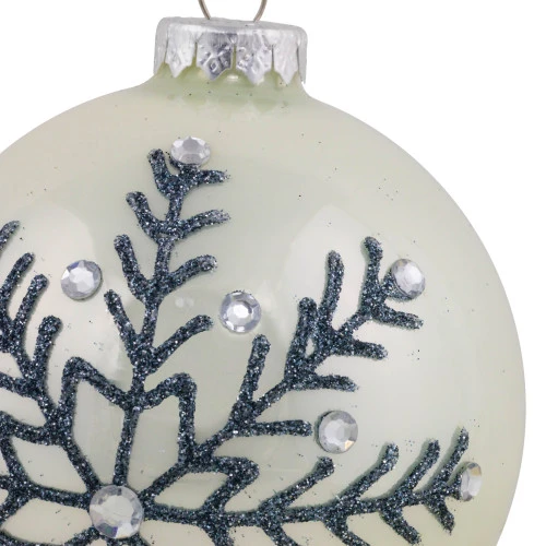 Northlight Set Of 2 Shiny Pearl White Glittered Snowflake Glass Christmas Ball Ornaments 4" 7 Northlight Set Of 2 Shiny Pearl White Glittered Snowflake Glass Christmas Ball Ornaments 4" - Image 5