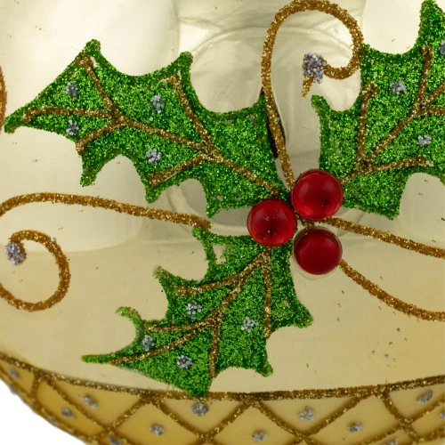 Northlight Set Of 2 Golden Glitter Holly Finial Christmas Glass Ornaments 5" 5 Northlight Set Of 2 Golden Glitter Holly Finial Christmas Glass Ornaments 5" - Image 3