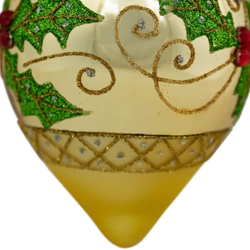 Northlight Set Of 2 Golden Glitter Holly Finial Christmas Glass Ornaments 5" 6 Northlight Set Of 2 Golden Glitter Holly Finial Christmas Glass Ornaments 5" - Image 4