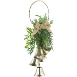 11.25" Gold Bells Christmas Door Hanger With Burlap Bow -Christmas Decor Sale northlight tr94999 2 09564.1700327049