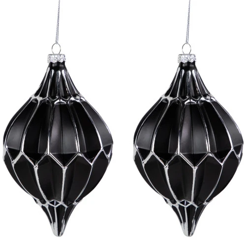 Northlight Set Of 2 Matte Black And Silver Finial Christmas Glass Ornaments 5" 3 Northlight Set Of 2 Matte Black And Silver Finial Christmas Glass Ornaments 5"
