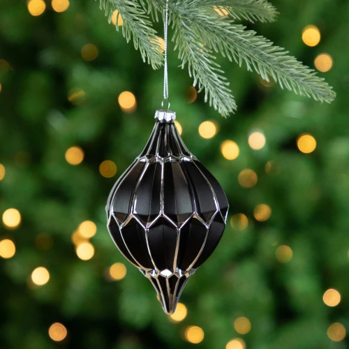 Northlight Set Of 2 Matte Black And Silver Finial Christmas Glass Ornaments 5" 4 Northlight Set Of 2 Matte Black And Silver Finial Christmas Glass Ornaments 5" - Image 2