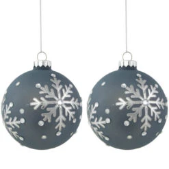 Northlight Set Of 2 Slate Blue Jeweled Snowflake Glass Christmas Ball Ornaments