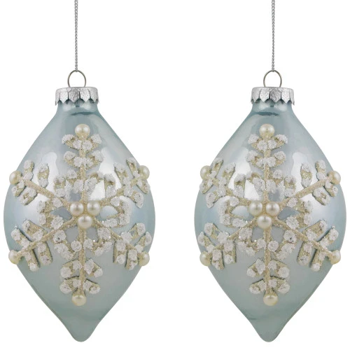 Northlight Set Of 2 Shiny Artic Blue Textured Snowflakes Finial Christmas Glass Ornaments 5" 3 Northlight Set Of 2 Shiny Artic Blue Textured Snowflakes Finial Christmas Glass Ornaments 5"