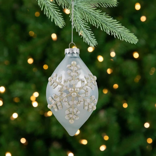 Northlight Set Of 2 Shiny Artic Blue Textured Snowflakes Finial Christmas Glass Ornaments 5" 9 Northlight Set Of 2 Shiny Artic Blue Textured Snowflakes Finial Christmas Glass Ornaments 5" - Image 7