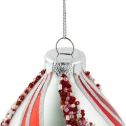 Northlight Set Of 2 White And Red Glitter And Beads Striped Finial Glass Christmas Ornaments 5.5" -Christmas Decor Sale northlight tr95018 2 61718.1700327049