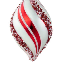 Northlight Set Of 2 White And Red Glitter And Beads Striped Finial Glass Christmas Ornaments 5.5" -Christmas Decor Sale northlight tr95018 4 24718.1700327049
