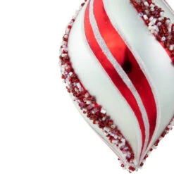 Northlight Set Of 2 White And Red Glitter And Beads Striped Finial Glass Christmas Ornaments 5.5" -Christmas Decor Sale northlight tr95018 5 70536.1700327049