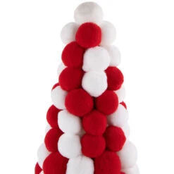 Northlight Pom Pom Cone Tree Christmas Decoration - 13" - White And Red -Christmas Decor Sale northlight tr95020 2 25509.1700500044