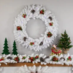 Northlight Pre-Lit White Pine Battery Operated Christmas Wreath - 36" - Multicolor LED Lights -Christmas Decor Sale northlight v15877 styled 2 02158.1690296404