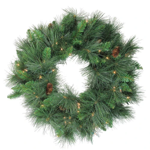 Northlight Pre-Lit Artificial White Valley Pine Christmas Wreath - 24" - Clear Lights 3 Northlight Pre-Lit Artificial White Valley Pine Christmas Wreath - 24" - Clear Lights