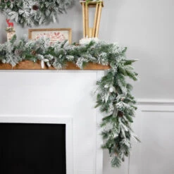 Real Touch™? Flocked Rosemary Emerald Angel Pine Artificial Christmas Garland - 9' X 14" - Unlit -Christmas Decor Sale northlight v27389 styled 2 45752.1689863893