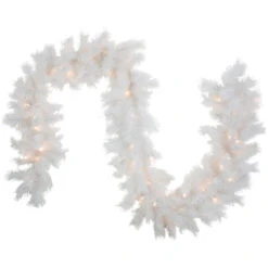 9' X 14" Pre-Lit White Alaskan Pine Artificial Christmas Garland, Warm White LED Lights