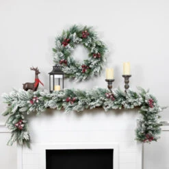 Northlight Real Touch™? Flocked Calloway Fir With Berries Artificial Christmas Garland - 7' X 12" - Unlit -Christmas Decor Sale northlight v96292 26 v96291 85658.1726279111