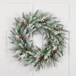 Northlight Real Touch™? Flocked Wind River Fir With Berries Artificial Christmas Wreath - 24" - Unlit