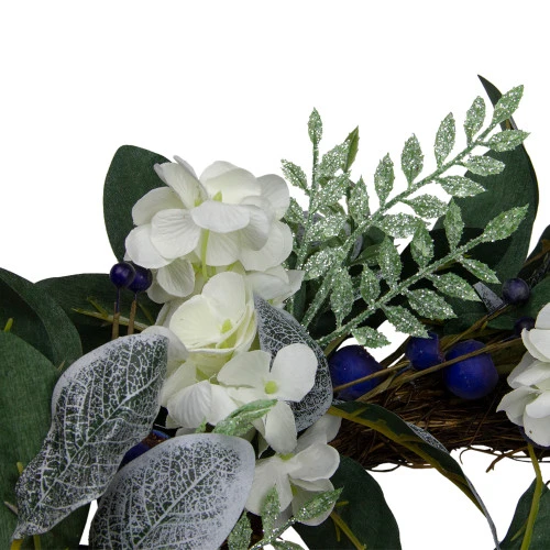 Northlight Iced Hydrangeas, Blueberries, And Foliage Artificial Christmas Wreath - 26 Inch, Unlit 6 Northlight Iced Hydrangeas, Blueberries, And Foliage Artificial Christmas Wreath - 26 Inch, Unlit - Image 4