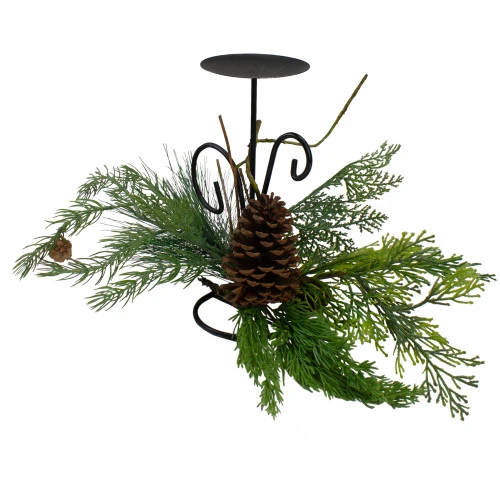 Northlight 10" Green Artificial Sprigs And Pine Cone Christmas Candle Holder 4 Northlight 10" Green Artificial Sprigs And Pine Cone Christmas Candle Holder - Image 2