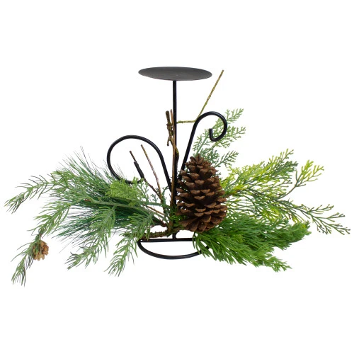 Northlight 10" Green Artificial Sprigs And Pine Cone Christmas Candle Holder 3 Northlight 10" Green Artificial Sprigs And Pine Cone Christmas Candle Holder