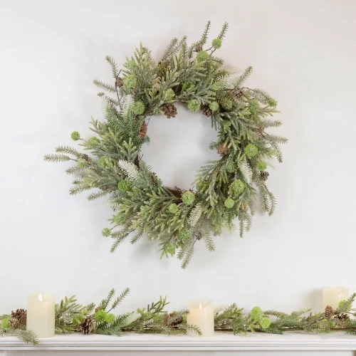 Northlight Artificial Christmas Wreath With Frosted Foliage And Pine Cones - 24" - Unlit 4 Northlight Artificial Christmas Wreath With Frosted Foliage And Pine Cones - 24" - Unlit - Image 2