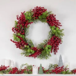 Northlight 5' X 8" Frosted Pine And Red Berry Christmas Garland - Unlit 6 Northlight 5' X 8" Frosted Pine And Red Berry Christmas Garland - Unlit -Christmas Decor Sale northlight vm92764 vm92777 style 92597.1659734337