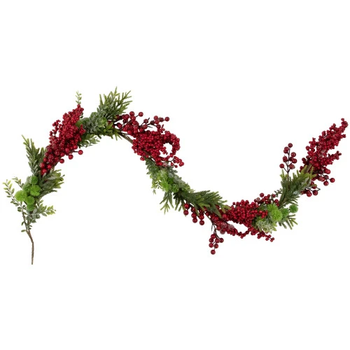 Northlight 5' X 12" Red Berry And Frosted Pine Christmas Garland - Unlit 3 Northlight 5' X 12" Red Berry And Frosted Pine Christmas Garland - Unlit