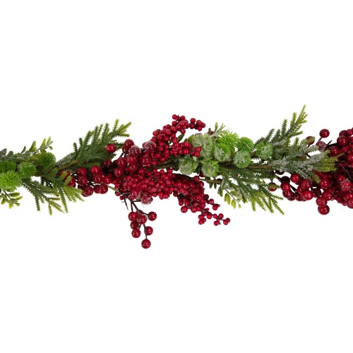 Northlight 5' X 12" Red Berry And Frosted Pine Christmas Garland - Unlit 5 Northlight 5' X 12" Red Berry And Frosted Pine Christmas Garland - Unlit - Image 3