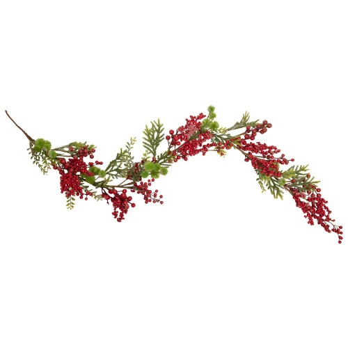 Northlight 5' X 8" Frosted Pine And Red Berry Christmas Garland - Unlit 3 Northlight 5' X 8" Frosted Pine And Red Berry Christmas Garland - Unlit