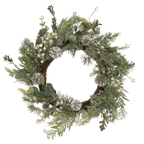 White Berry, Eucalyptus And Pinecone Christmas Wreath, 20-Inch, Unlit 3 White Berry, Eucalyptus And Pinecone Christmas Wreath, 20-Inch, Unlit