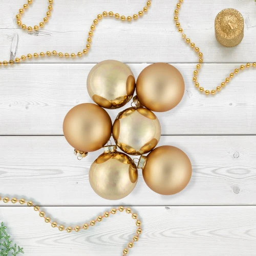 Northlight 6ct Champagne Gold 2-Finish Glass Ball Christmas Ornament Set 3.25" 4 Northlight 6ct Champagne Gold 2-Finish Glass Ball Christmas Ornament Set 3.25" - Image 2