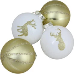 Northlight 4ct Champagne Gold And White Deer 2-Finish Christmas Ball Ornaments 4.5" (110mm) -Christmas Decor Sale northlight wy04169 3 01801.1665610743