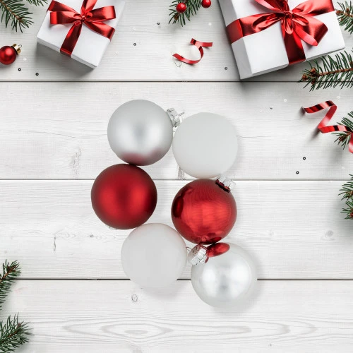 Northlight 72ct Red, Silver And White Shiny And Matte Glass Ball Christmas Ornaments 3.25-4" 4 Northlight 72ct Red, Silver And White Shiny And Matte Glass Ball Christmas Ornaments 3.25-4" - Image 2
