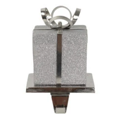 Northlight 5.5" Silver Glitter Gift Box With Bow Christmas Metal Stocking Holder -Christmas Decor Sale northlight wy15258 96889.1691247511