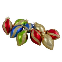 Northlight 9ct Vibrantly Colored 2-Finish Swirls Glass Christmas Finial Ornaments 2"