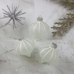 Northlight 3ct Clear And White Matte Frosted Glitter Stripes Glass Christmas Onion Drop Ornaments 3.25" (75mm) -Christmas Decor Sale northlight wy27603 3 89301.1588344131