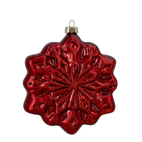 Northlight 4ct Red And Silver Glass Snowflake Hanging Christmas Decorations 3.75-Inch (100mm) 6 Northlight 4ct Red And Silver Glass Snowflake Hanging Christmas Decorations 3.75-Inch (100mm) - Image 4