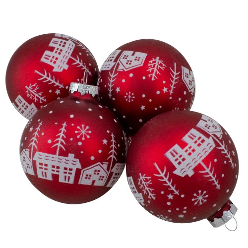 Northlight Matte Glass City Scene Christmas Ball Ornaments - 3.25" (80mm) - Red - Set Of 4 3 Northlight Matte Glass City Scene Christmas Ball Ornaments - 3.25" (80mm) - Red - Set Of 4