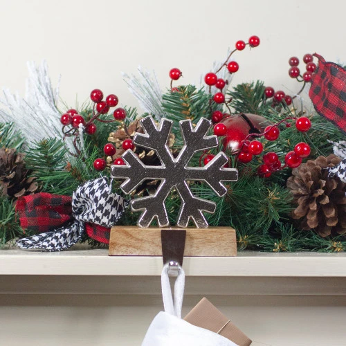 Northlight 6" Silver Snowflake On Wood Look Base Christmas Stocking Holder 4 Northlight 6" Silver Snowflake On Wood Look Base Christmas Stocking Holder - Image 2