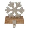 Northlight 6" Silver Snowflake On Wood Look Base Christmas Stocking Holder