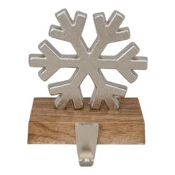 Northlight 6" Silver Snowflake On Wood Look Base Christmas Stocking Holder
