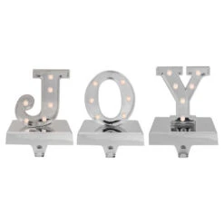 Northlight LED Lighted "JOY" Christmas Stocking Holder - 6.5" - Silver Finish - Set Of 3