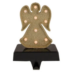 Northlight LED Lighted Glittered Angel Christmas Stocking Holder - 7" - Gold Finish
