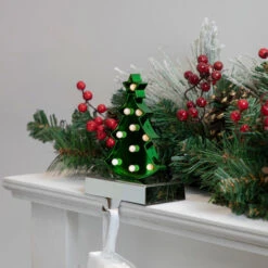 Northlight LED Lighted Shiny Christmas Tree Stocking Holder - 7" - Silver And Green 7 Northlight LED Lighted Shiny Christmas Tree Stocking Holder - 7" - Silver And Green -Christmas Decor Sale northlight wy92562 style 75949.1661885808