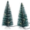 Northlight LED Lighted Frosted Mini Bottle Brush Pine Christmas Village Trees - 6" - Set Of 2