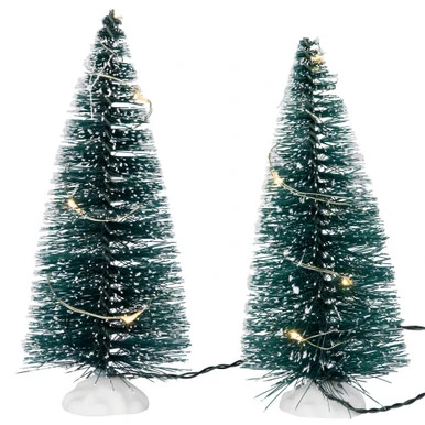 Northlight LED Lighted Frosted Mini Bottle Brush Pine Christmas Village Trees - 6" - Set Of 2 3 Northlight LED Lighted Frosted Mini Bottle Brush Pine Christmas Village Trees - 6" - Set Of 2