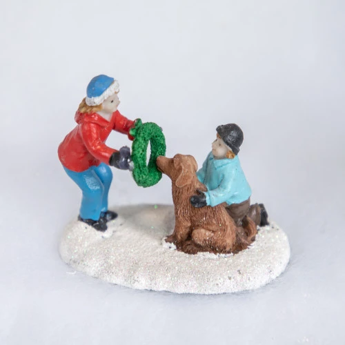 Northlight Children With Dog And Wreath Christmas Village Display Piece - 6" 4 Northlight Children With Dog And Wreath Christmas Village Display Piece - 6" - Image 2