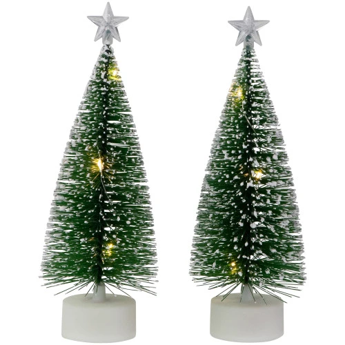 Northlight LED Lighted Mini Bottle Brush Pine Christmas Village Trees - Warm White - Set Of 2 3 Northlight LED Lighted Mini Bottle Brush Pine Christmas Village Trees - Warm White - Set Of 2