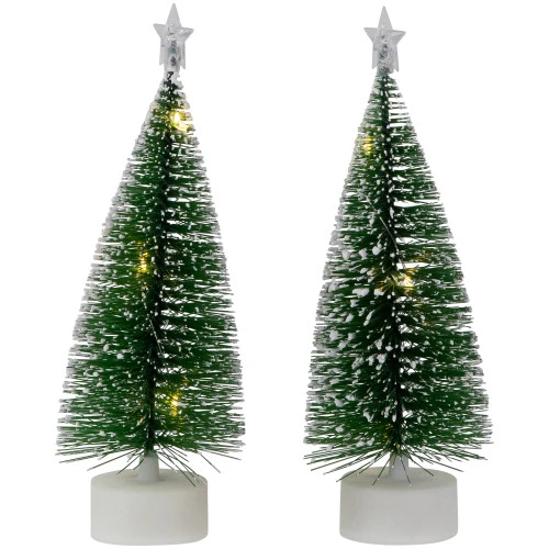 Northlight LED Lighted Mini Bottle Brush Pine Christmas Village Trees - Warm White - Set Of 2 8 Northlight LED Lighted Mini Bottle Brush Pine Christmas Village Trees - Warm White - Set Of 2 - Image 6